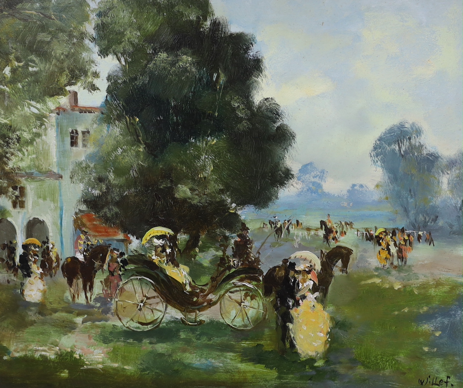 Pierre Willef (b.1934), oil on board, 'La Promenade', signed, 37 x 45cm